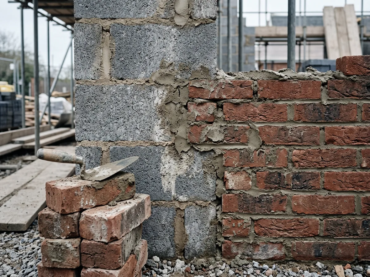 Kolonne der Innova Home GmbH auf einer Rohbaustelle, Beispieldarstellung